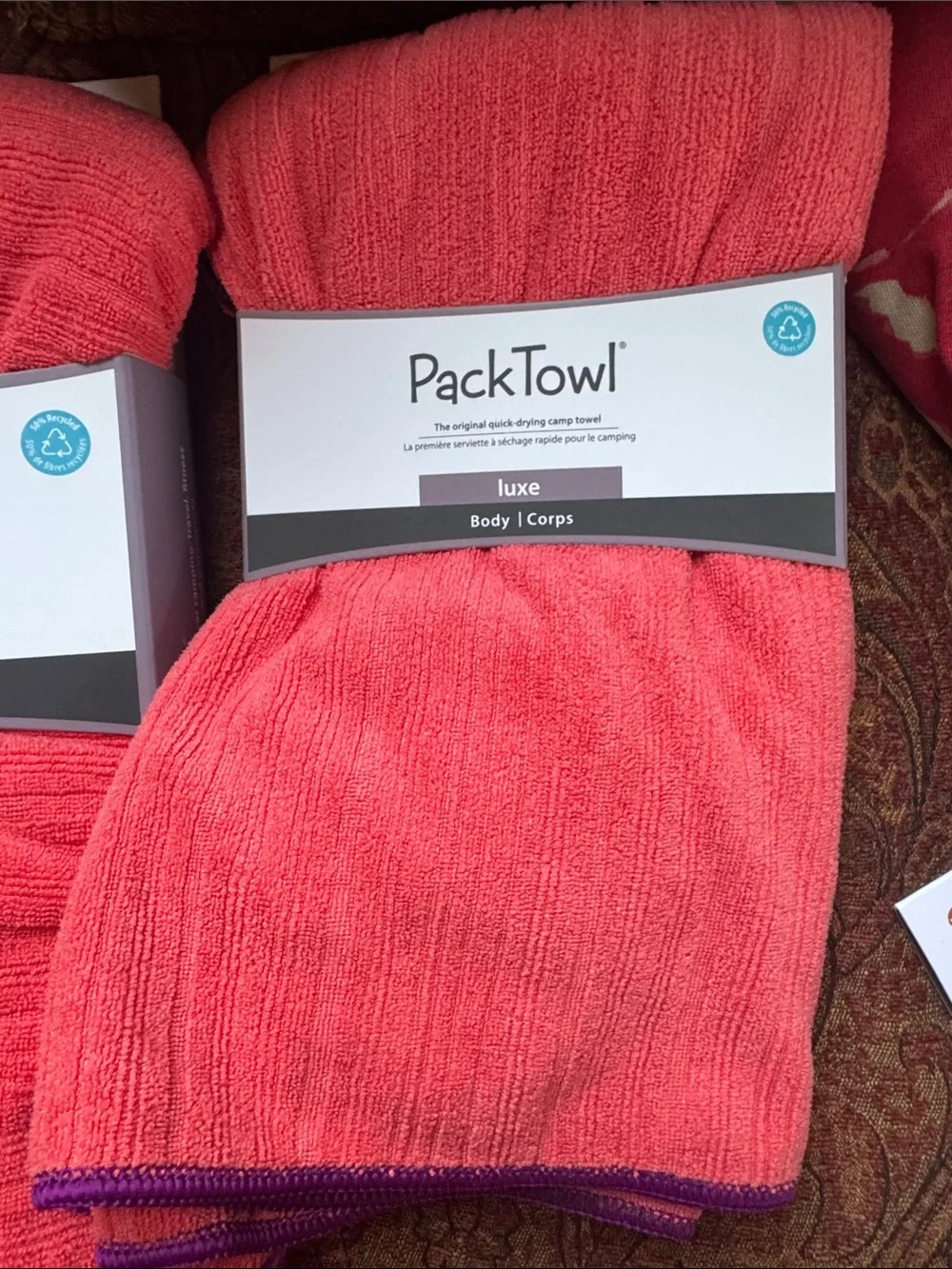 PackTowl Luxe set 4 Lightweight Microfiber Camping Travel towel coral NEW NWT